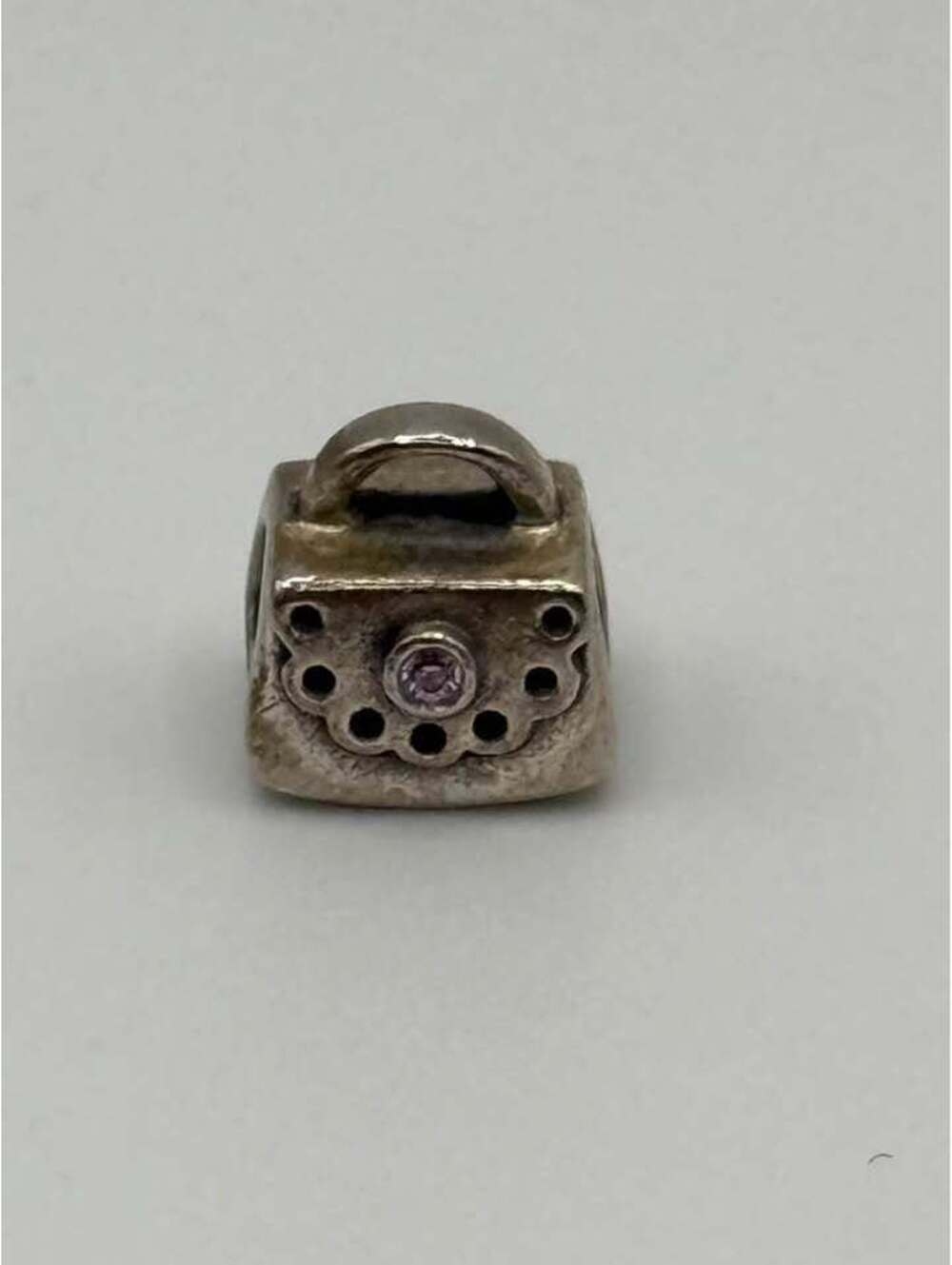 Pandora Sterling Silver Handbag Purse Charm with a Pink CZ stone